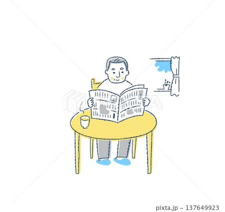 テーブルで新聞を読んでいるシニア男性 テーブルで新聞を読んでいるシニア男性 137649923