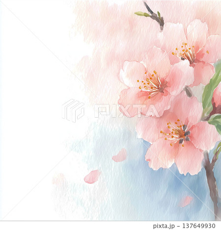 桜の花と花びらのイラスト 137649930