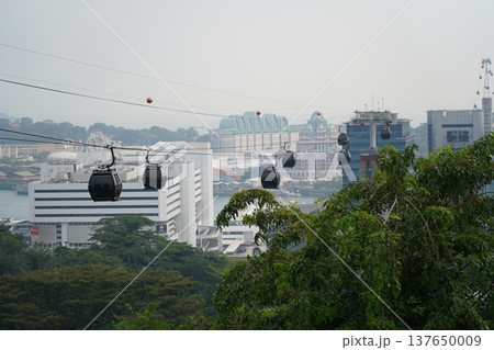 Cable Cars and Cityscape Aerial View in Singapore 137650009