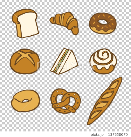 いろいろなパン/ブレッドのイラストセット いろいろなパン/ブレッドのイラストセット 137650070