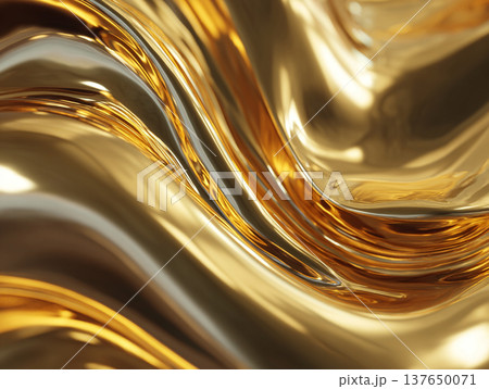 メタリックな流体ゴールドの背景　AI画像 137650071