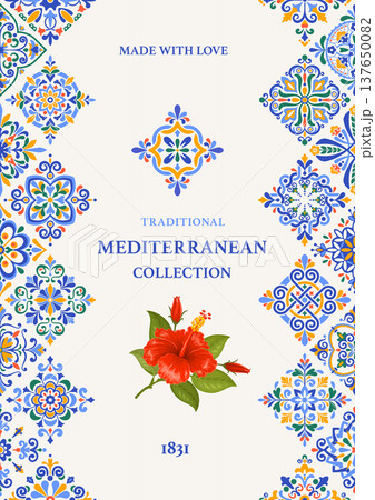 Label Or Card With Mediterranean Azulejo Tile Pattern 137650082