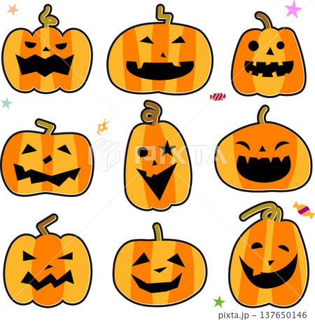 色々な表情のハロウィンかぼちゃセット 137650146