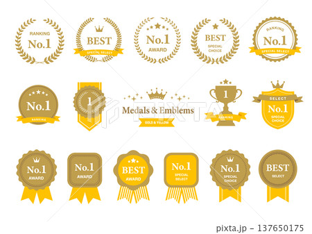 ランキング・アワード用のメダルとエンブレムのセット ゴールドと黄色 137650175
