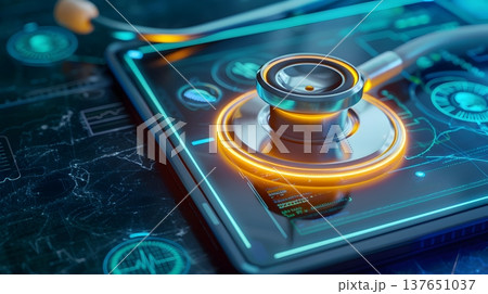 ホログラム医療データと聴診器 ― AIと遠隔医療の未来 137651037