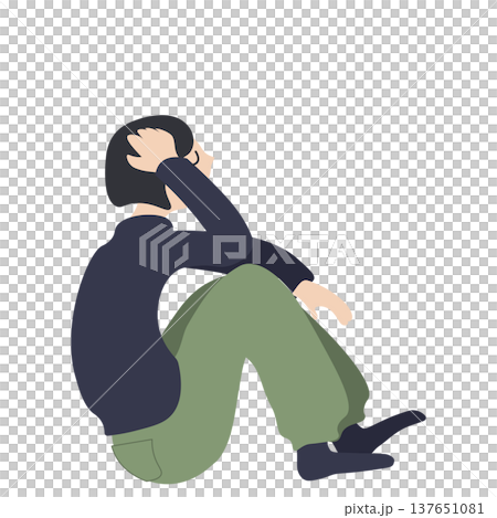 膝を抱えて座り込む女性 膝を抱えて座り込む女性 137651081