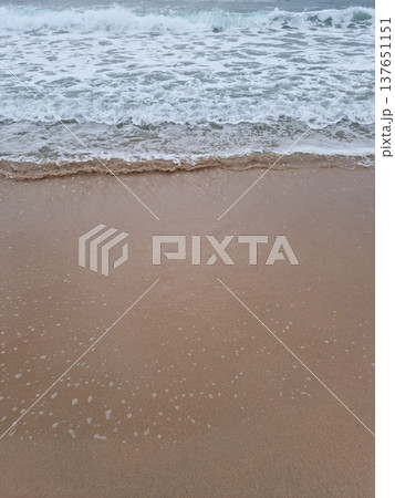 It's a beach with waves crashing in 137651151