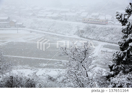 雪景色の東浜を走る山陰本線 雪景色の東浜を走る山陰本線 137651164