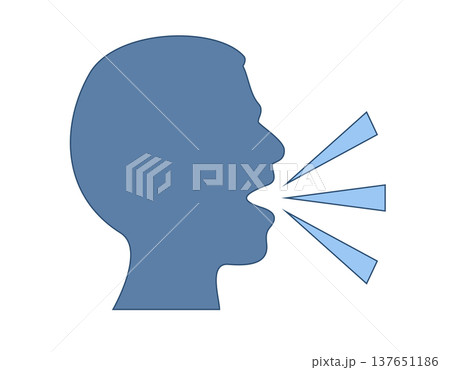 Abstract silhouette of a person speaking flat icon with sound waves emanating from their mouth Abstract silhouette of a person speaking flat icon with sound waves emanating from their mouth 137651186