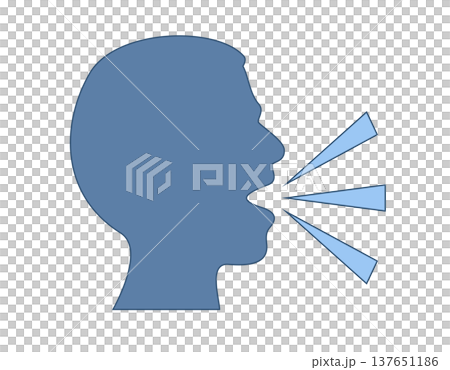 Abstract silhouette of a person speaking flat icon with sound waves emanating from their mouth Abstract silhouette of a person speaking flat icon with sound waves emanating from their mouth 137651186