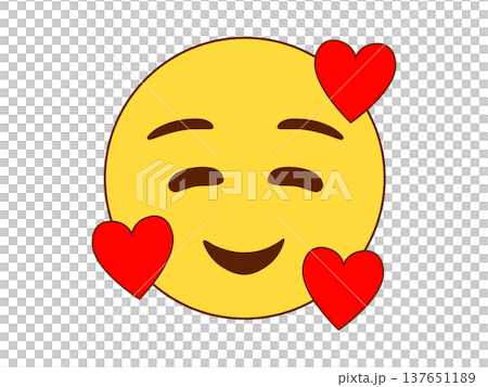 Smiling flat emoji icon with closed eyes and three red hearts, conveying love and affection Smiling flat emoji icon with closed eyes and three red hearts, conveying love and affection 137651189
