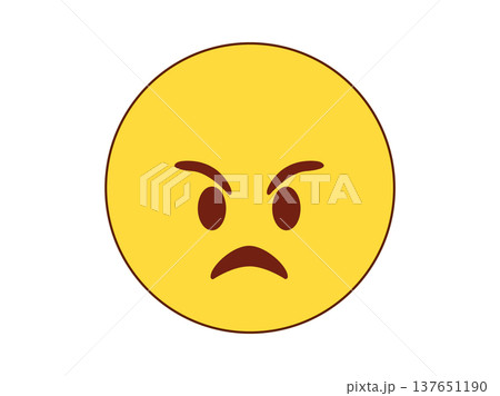 Angry yellow emoji face flat icon with furrowed brows and downturned mouth Angry yellow emoji face flat icon with furrowed brows and downturned mouth 137651190