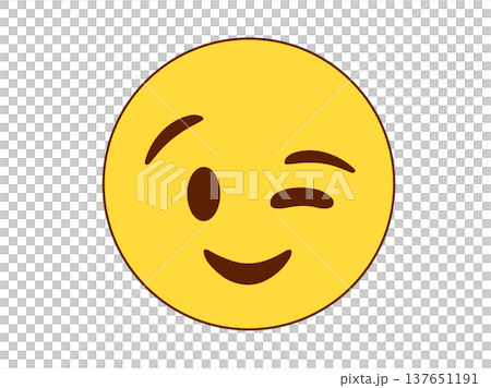 Winking smiley yellow face emoji icon with a happy smile and one eye closed Winking smiley yellow face emoji icon with a happy smile and one eye closed 137651191