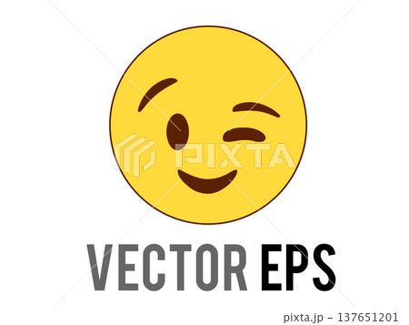 Winking smiley yellow face emoji icon with a happy smile and one eye closed 137651201