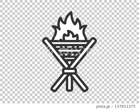 營火圖示插圖（線條畫） 137651375