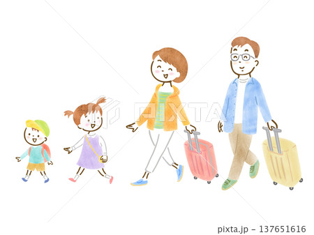 旅行に出かける家族4人のイラスト 137651616