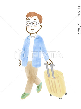 スーツケースを引いて旅行に出かける男性のイラスト スーツケースを引いて旅行に出かける男性のイラスト 137651618