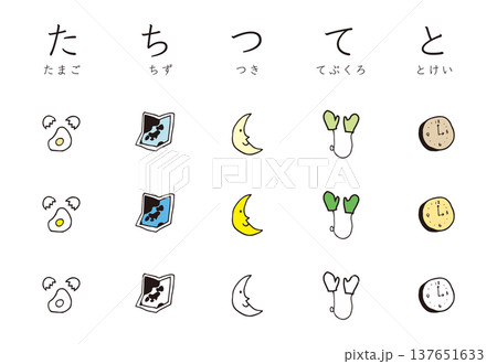 ひらがな表 たちつてと 手描きイラストセット ひらがな表 たちつてと 手描きイラストセット 137651633