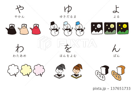 ひらがな表 やゆよ わをん 手描きイラストセット ひらがな表 やゆよ わをん 手描きイラストセット 137651733