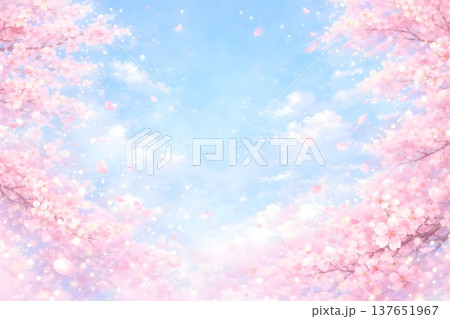 満開の桜と青空 春の幻想的な桜背景素材 満開の桜と青空 春の幻想的な桜背景素材 137651967