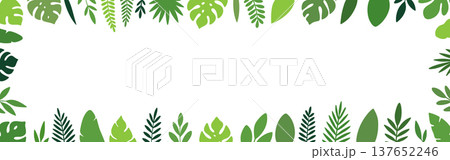 Tropical botanical frame with assorted green leaves. Monstera and palm foliage for invitations, posters, and designs Tropical botanical frame with assorted green leaves. Monstera and palm foliage for invitations, posters, and designs 137652246