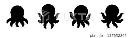Set of black octopus silhouettes in various poses. Flat vector sea animal icons, perfect for marine, kids, or minimal design themes. Set of black octopus silhouettes in various poses. Flat vector sea animal icons, perfect for marine, kids, or minimal design themes. 137652263