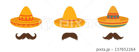 Mexican sombrero hats and mustache icons set for fiesta designs Mexican sombrero hats and mustache icons set for fiesta designs 137652264