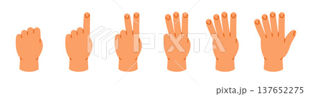 Cartoon hand signs from 0 to 5. Minimalist finger gestures for kids counting and math learning 137652275