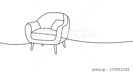 Minimalist armchair with cushion in outline. Elegant interior furniture illustration for cozy home decor concepts. Minimalist armchair with cushion in outline. Elegant interior furniture illustration for cozy home decor concepts. 137652281