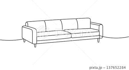 Modern sofa in outline. Clean-lined interior furniture sketch for home and product mockups. 137652284