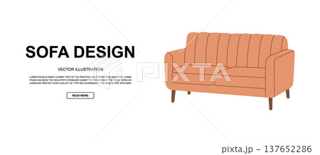 Flat soft pastel sofa design and text. Modern furniture illustration for interior branding and design promotion. Flat soft pastel sofa design and text. Modern furniture illustration for interior branding and design promotion. 137652286