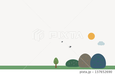 春の山風景 鳥と太陽の空 ステッチ風フェルトイラスト背景(コピースペース) 春の山風景 鳥と太陽の空 ステッチ風フェルトイラスト背景(コピースペース) 137652690