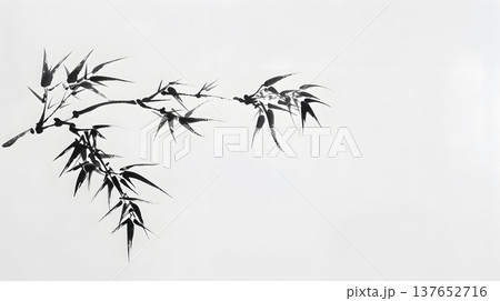 竹の枝を描いたミニマル水墨画 137652716