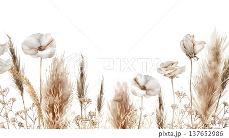 パンパスグラスのボヘミアン水彩イラスト 137652986