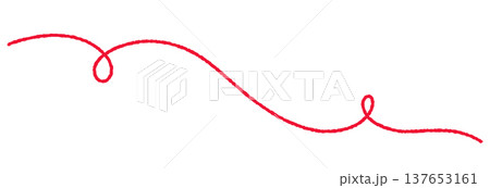 Long yarn curve. Abstract red thread line with thin squiggle swirl. Minimal decorative element for graphic design 137653161