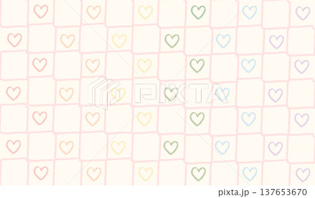 Pastel rainbow outline hearts gingham pattern. Minimalist hand-drawn pink checkerboard line art background. Sweet retro aesthetic for pride, baby showers, wallpaper, stationery. Vector illustration Pastel rainbow outline hearts gingham pattern. Minimalist hand-drawn pink checkerboard line art background. Sweet retro aesthetic for pride, baby showers, wallpaper, stationery. Vector illustration 137653670