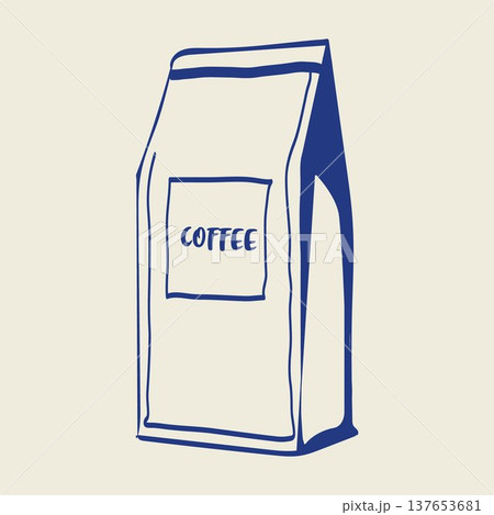 Hand drawn coffee beans bag vector illustration in Mediterranean style. Minimal line art packaging graphic for cafe branding, coffee shop menus, beverage packaging and barista themed designs. Hand drawn coffee beans bag vector illustration in Mediterranean style. Minimal line art packaging graphic for cafe branding, coffee shop menus, beverage packaging and barista themed designs. 137653681