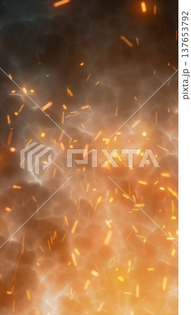 Abstract fiery smoke with glowing embers and flying sparks, hot orange plasma texture for dramatic fire or explosion background 137653792