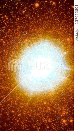 Bright orange explosion with glowing core and flying particles, cosmic supernova burst on dark background Bright orange explosion with glowing core and flying particles, cosmic supernova burst on dark background 137653801