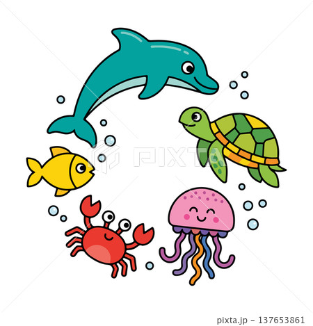 Cute Sea Animals Cartoon Cute Sea Animals Cartoon 137653861