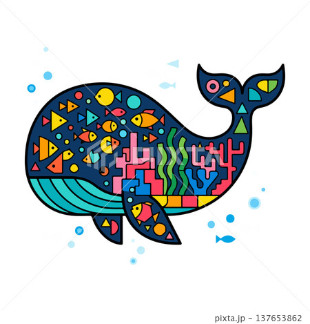 Geometric Whale Illustration 137653862