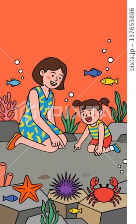 Mother and Daughter Exploring Underwater Life Mother and Daughter Exploring Underwater Life 137653896