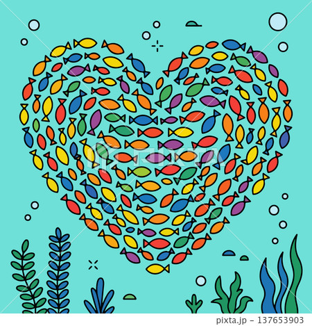 Heart-Shaped School of Colorful Fish Heart-Shaped School of Colorful Fish 137653903