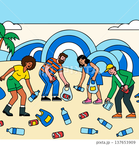 Beach Cleanup Illustration 137653909