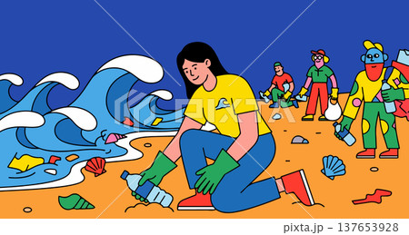 Beach Cleanup Illustration 137653928