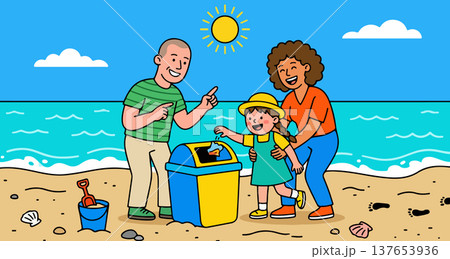 Family Cleaning Up Beach 137653936