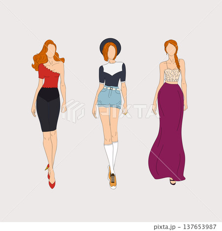 Hand drawn fashion models. Vector illustration concept. Hand drawn fashion models. Vector illustration concept. 137653987