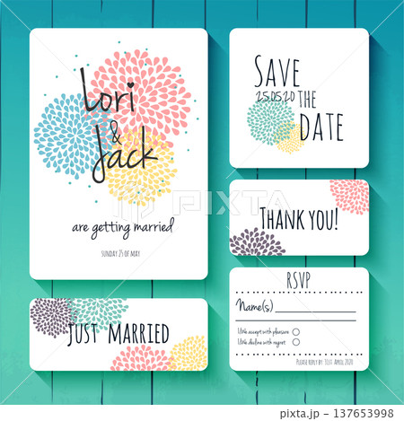 Wedding invitation card set. Thank you, save the date, RSVP, just married. Wedding invitation card set. Thank you, save the date, RSVP, just married. 137653998
