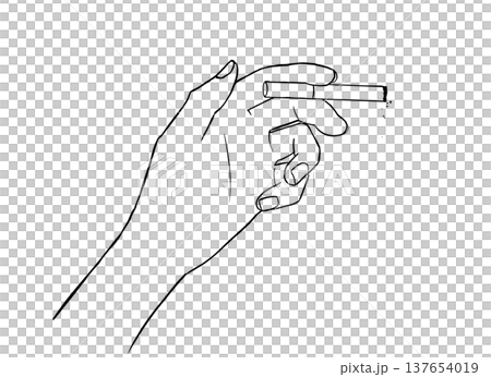 たばこを持つ手の線画イラスト 喫煙や健康・マナーのモノクロ素材 たばこを持つ手の線画イラスト 喫煙や健康・マナーのモノクロ素材 137654019