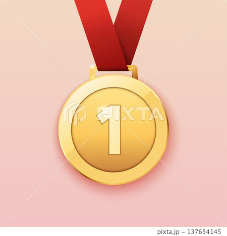 Gold medal for first prize. Vector illustration. Gold medal for first prize. Vector illustration. 137654145